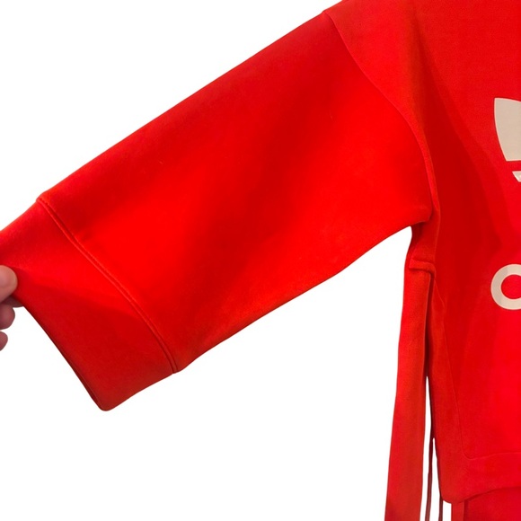 ADIDAS ORIGINAL Mock Neck 3/4 Sleeve Crop Sweatshirt Core Red Size XS - Picture 6 of 14